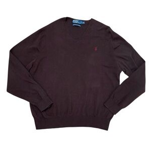 Vintage Polo Ralph Lauren Chocolate Brown Cotton V-neck Sweater XXL